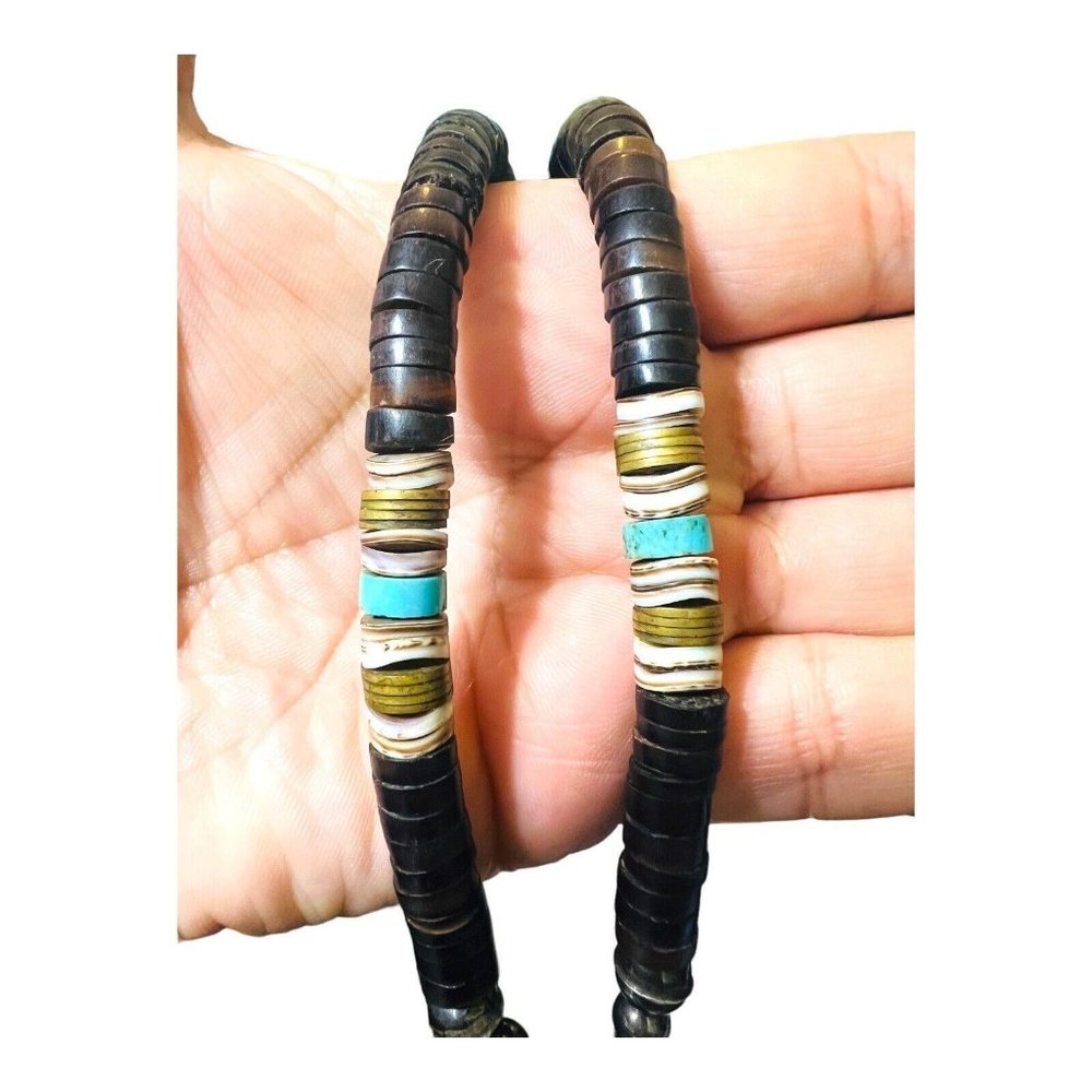 Handcrafted Navajo Necklace W/ Sterling Silver & Turquoise Pendant Heishi Beads - Picture 13 of 14